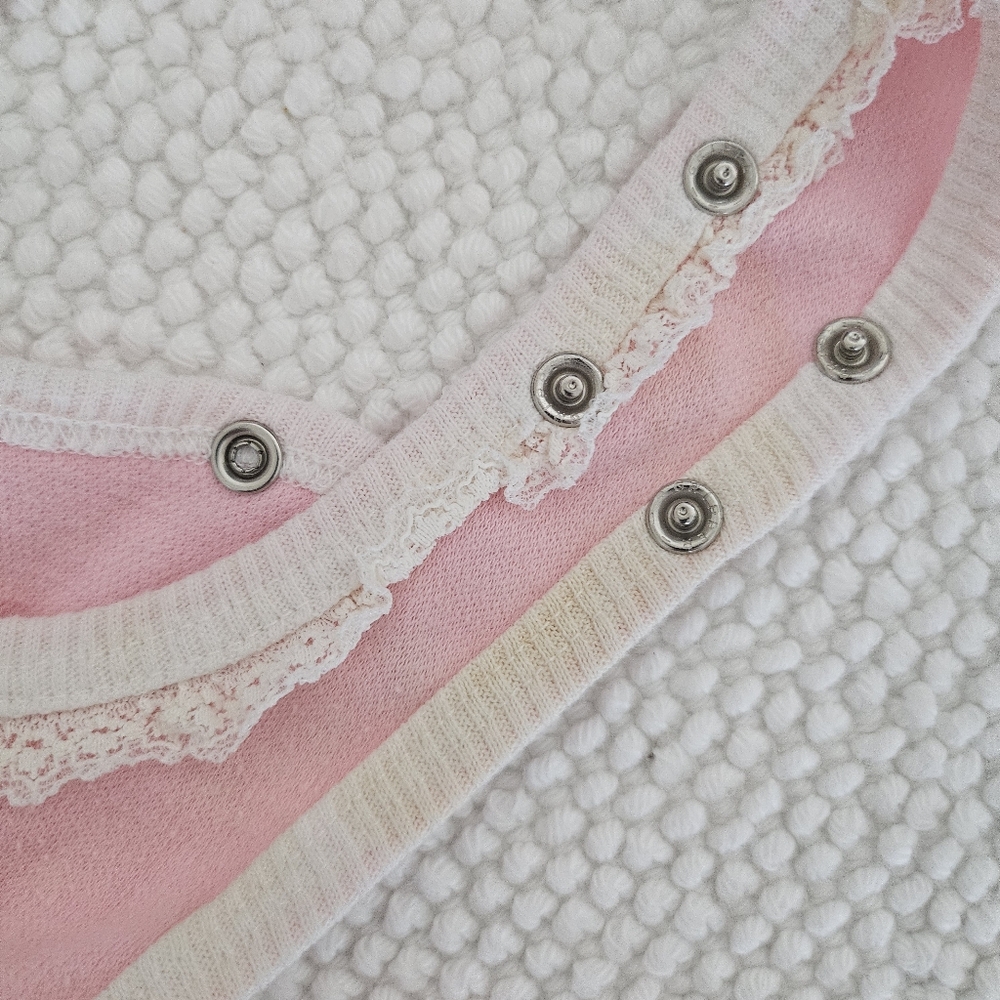 Vintage Buster Brown Baby Girl 3-6 Month Dainty Pink Lace Overall Bubble Romper - Picture 11 of 12
